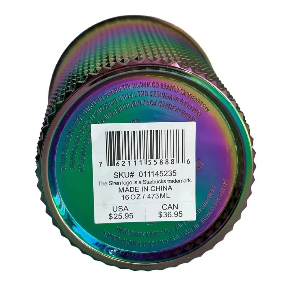NWT Starbucks OIL SLICK Cold Cup Grande BLACK BLING Tumbler Rainbow Studded 2023